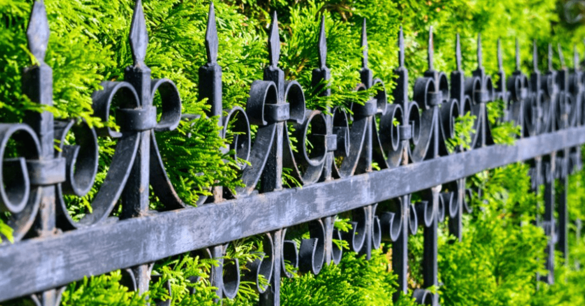 integrating wrought iron railings with greenery
